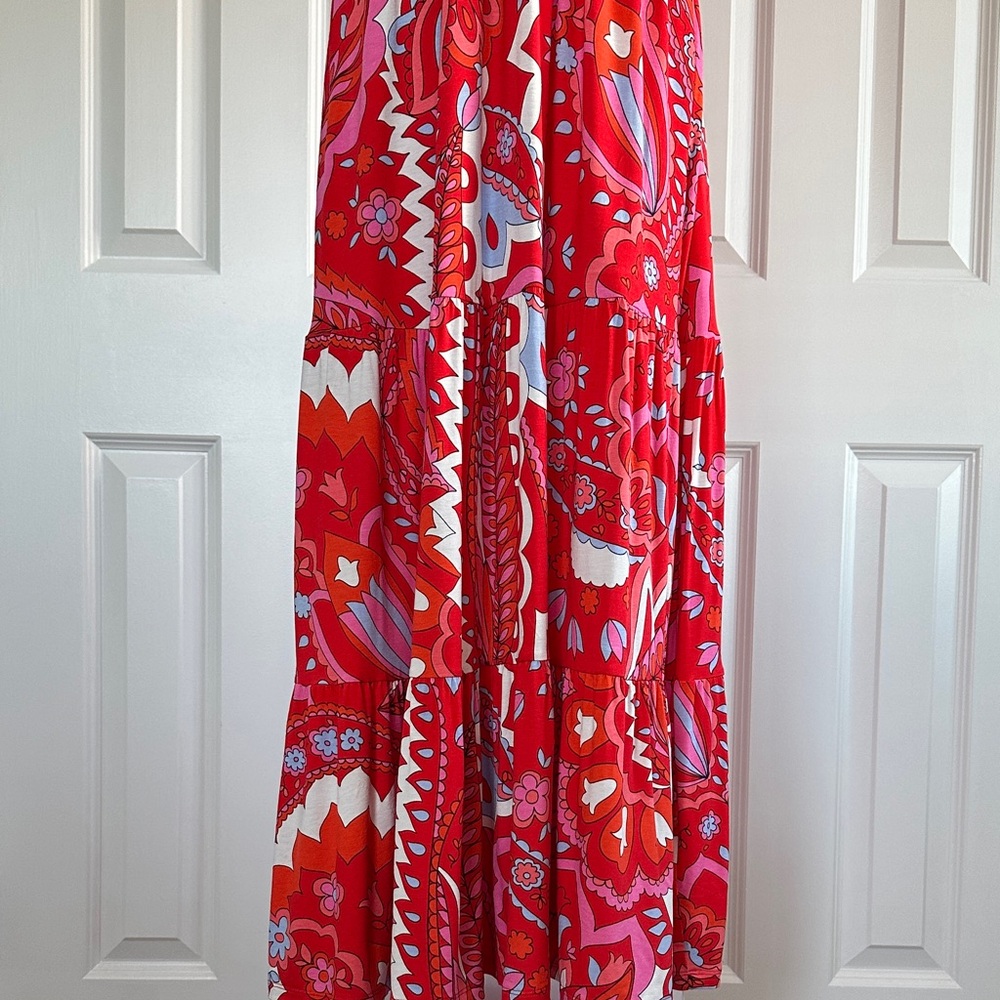 Boden Sleeveless Paisley Jersey Maxi Dress Sylvia Flame Scarlet Tier Size 4 - Picture 6 of 17